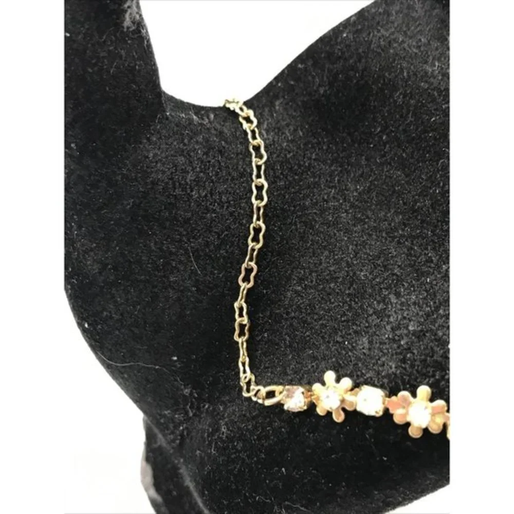 Avon Daisy Chain Anklet Gold Tone Clear‎ Rhinestone Dainty Floral 10